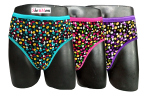 Premium Dark Color Dotted Printed Mid Waist Top Fancy Elastic Cotton Panty (Pack of 3)